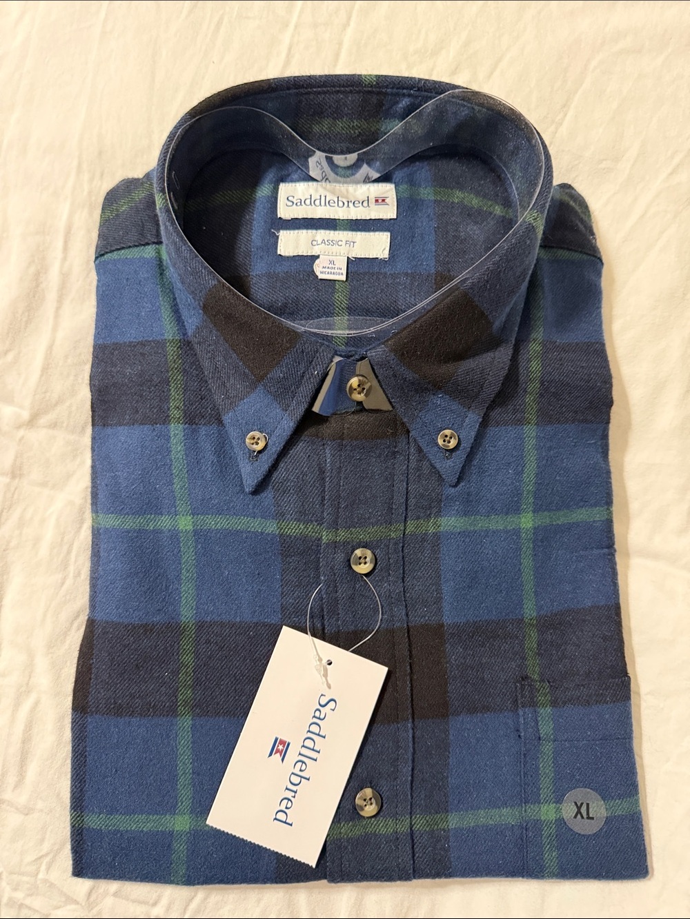 Saddlebred Blue and Green Plaid Button-Down Shirt